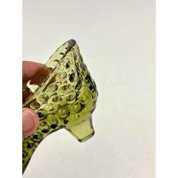 VTG Fenton Hobnail Cat Head Colonial Olive Green Glass Slipper Shoe - Picture 16 of 16